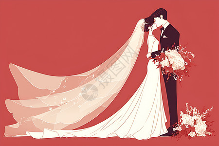 红色上的卫生巾新婚夫妇在红色背景上插画