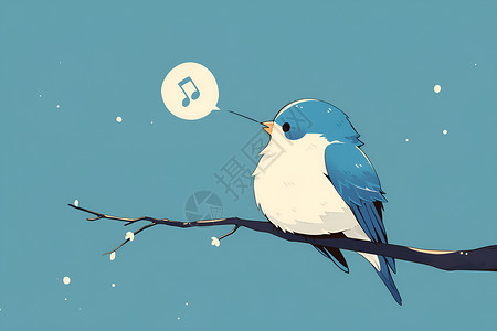 蓝鸟食人鱼蓝鸟在树枝上歌唱插画