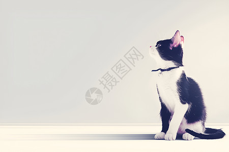 黑白相间素材黑白相间的小猫插画