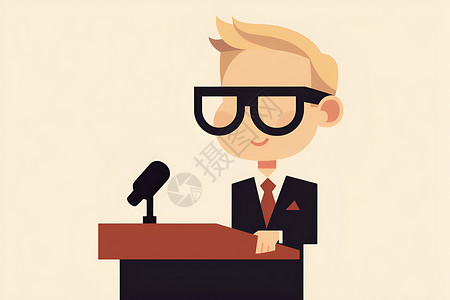 演讲台素材戴着眼镜的主持人插画