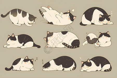 躺着睡觉的小猫猫咪舒适的躺在地上插画