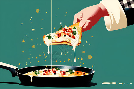 新疆烤馕大厨在做披萨插画