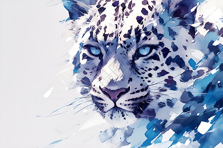 白大自然蓝眼的豹子插画