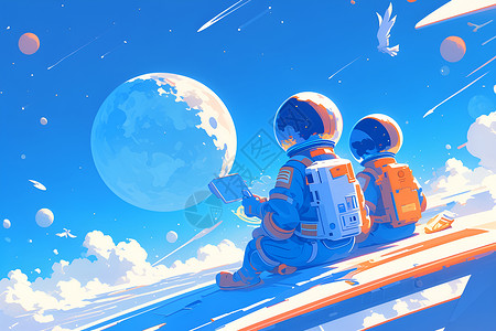 三亚之旅太空人的探险之旅插画