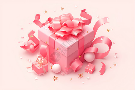 粉色折叠彩带粉色礼盒与彩带插画
