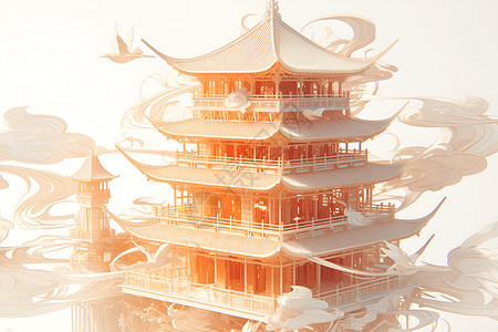 中式建筑的奇幻仙境高清图片