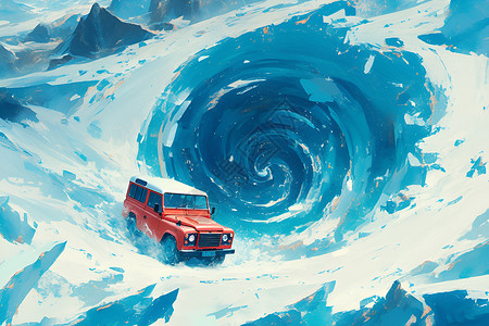 红色路虎穿越冰川高清图片