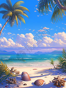 阳光下的美景阳光下的沙滩美景插画