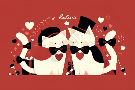 浪漫猫咪情侣背景图片