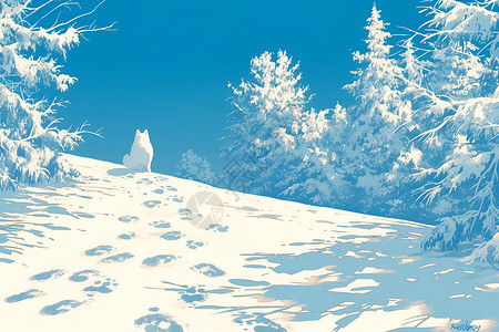 动物爪印雪地里留下的爪印插画