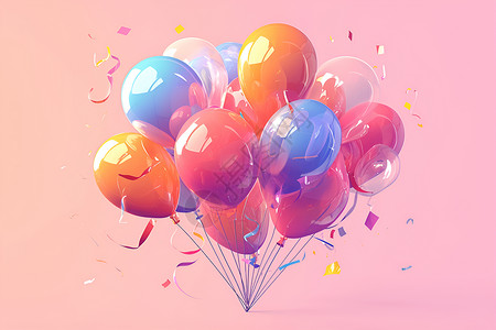 漂浮彩带炫彩多彩的气球插画