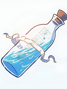 漂浮丝带透明的玻璃瓶漂浮插画