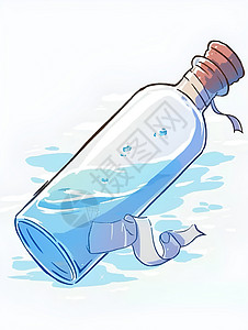 漂浮丝带一只漂浮的透明玻璃瓶插画