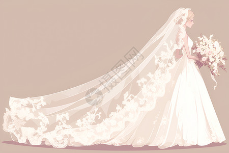 红盖头新娘新娘的婚纱和面纱插画