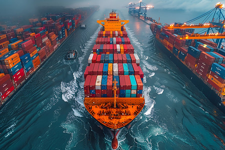 港口安全海上的货船插画