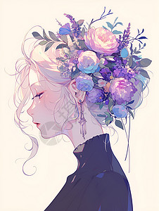 女人头上的美丽花朵高清图片