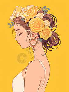 美丽饰品素材头戴花朵的可爱女人插画