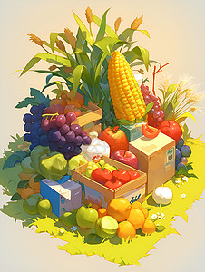 玉米饲料水果和蔬菜插画插画