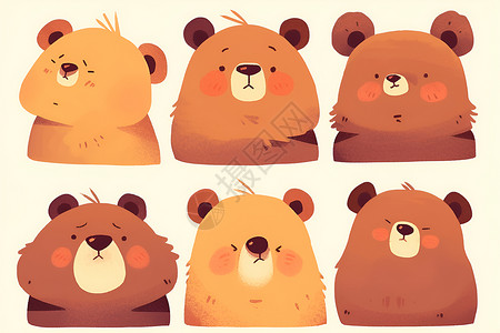 泰迪熊堆可爱表情的泰迪熊插画