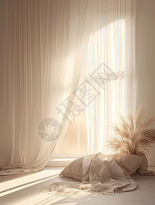 窗帘系带室内的纱窗插画