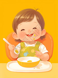 拿着勺子的女孩拿着勺子的宝宝插画