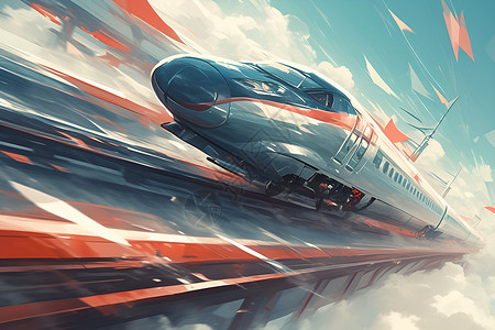 高铁枢纽飞驰云端的列车插画