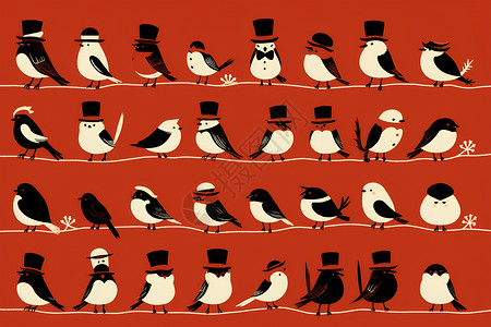 线条排列排列的小鸟插画