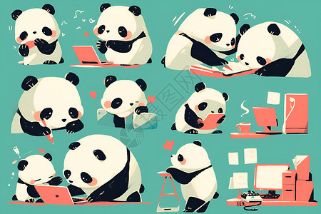 电脑前的熊猫高清图片