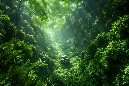 车辆追踪森林中的汽车插画