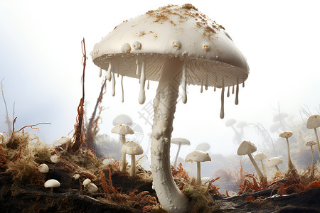 野生的土壤一颗白色的蘑菇插画