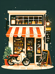 店铺图片设计的甜品商店插画