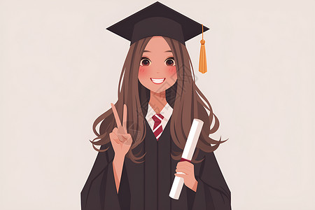 穿和服毕业女孩毕业女生的微笑插画