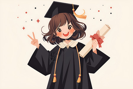 手拿毕业证书的毕业生可爱女生举着毕业证书插画