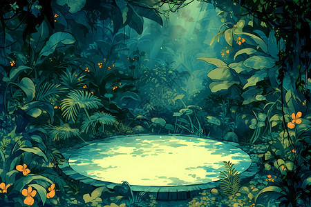 梅果子神秘丛林中的舞台插画