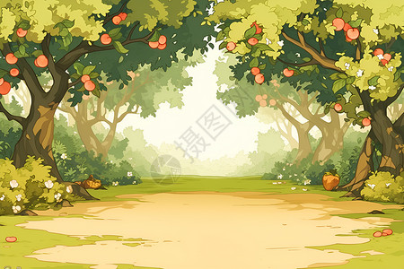 橡树果子童话般的森林舞台插画