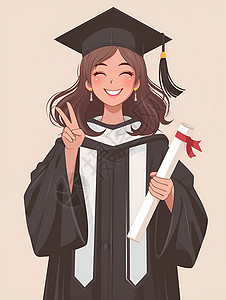 单位证书女毕业生快乐欢笑插画