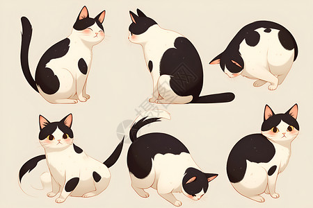 黑玛瑙可爱的猫咪插画