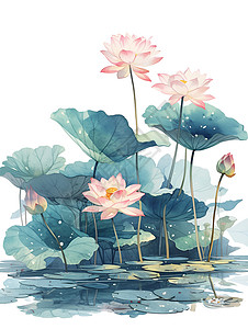 莲花和莲叶莲花与叶子水彩绘插画