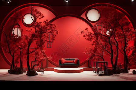 新年舞台的的红色装饰背景图片