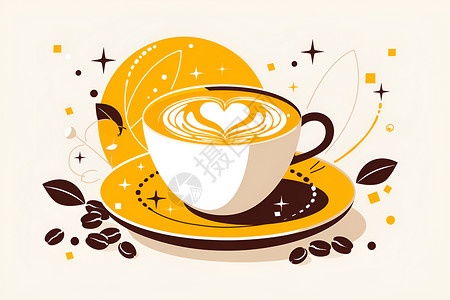 椰香咖啡美味香滑的咖啡插画