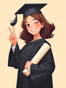 颁发毕业证书快乐的少女拿着毕业证书插画