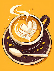 椰香咖啡美味香滑的咖啡插画