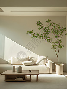 离开房间阳光照在客厅白色的沙发上设计图片