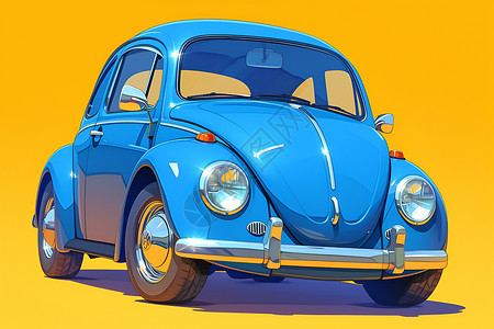 老款的甲壳虫汽车蓝色甲壳虫汽车插画