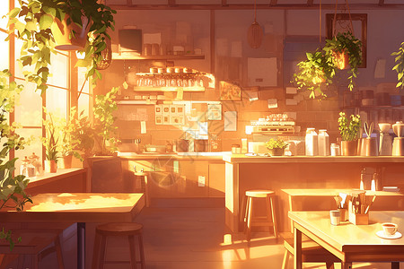 咖啡厅桌子阳光里的餐厅插画