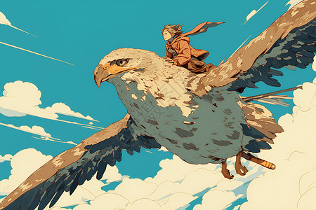 蓝天老鹰骑着苍鹰的人插画
