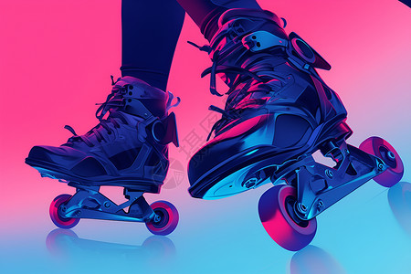 匡威鞋子霓虹灯下的轮滑鞋插画