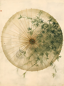 竹边框纸伞上的翠竹插画
