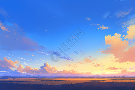 自然美夕阳夕阳余晖下的平原插画