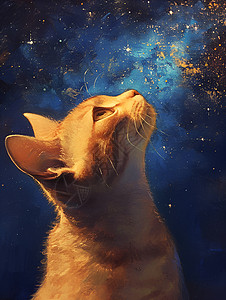 星夜下的猫咪背景图片